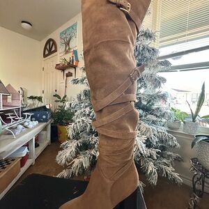 Women's Tan Suede Knee-High Boots